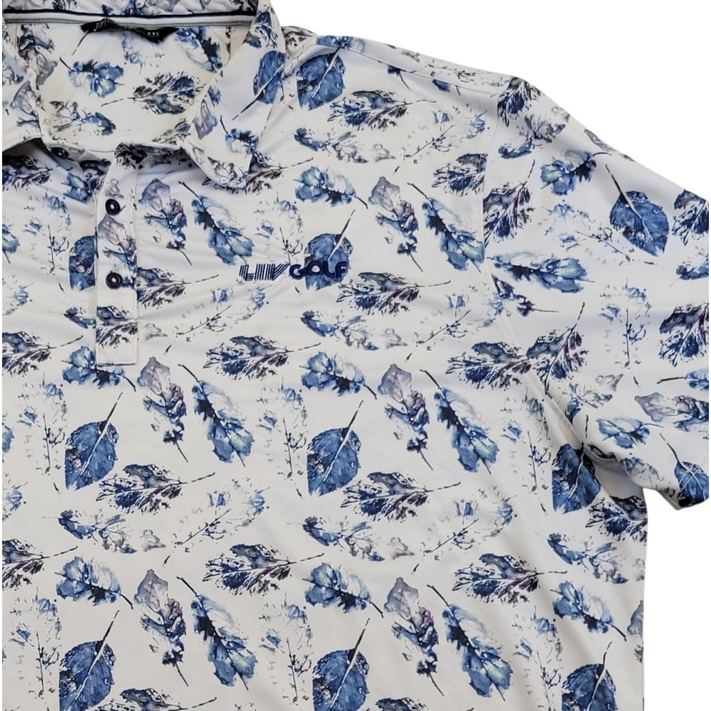 7 Diamonds Liv Golf Mens XXL Feather Print‎ Golf Polo Shirt White Blue